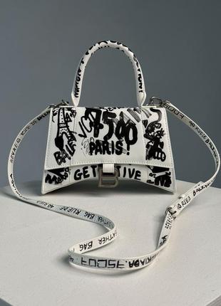 Balenciaga hourglass small handbag graffiti in white8 фото