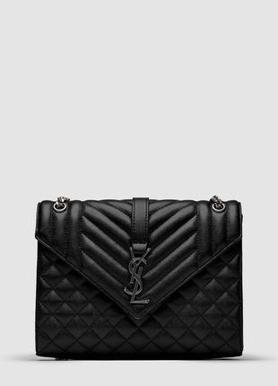 Saint laurent envelope medium in quilted leather silver