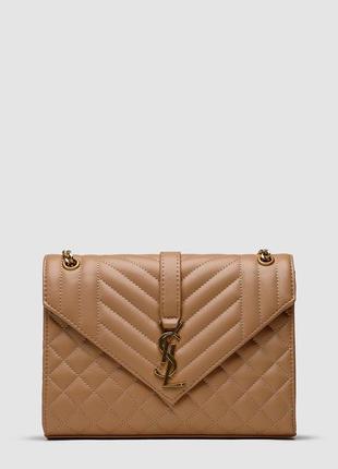 Saint laurent envelope medium in quilted leather beige