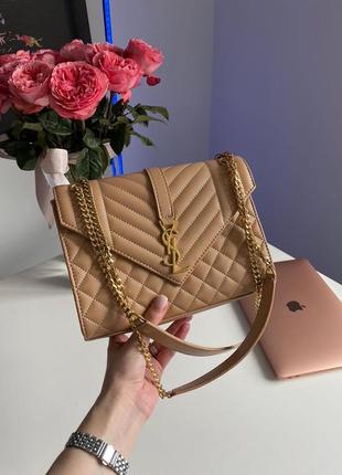 Saint laurent envelope medium in quilted leather beige4 фото