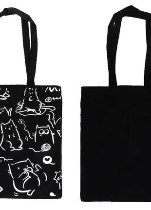 Еко - сумка з ручками 35*37см чорна з малюнком 3537-2
