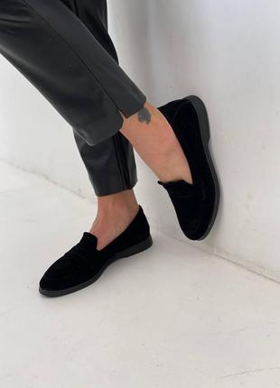 Черные лоферы туфли из натуральной замши на тонкой подошве3 фото