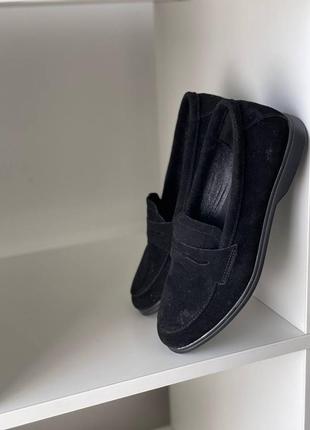 Черные лоферы туфли из натуральной замши на тонкой подошве10 фото
