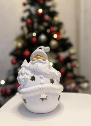 Новорічний декор підсвічник керамічний дід мороз з ялинкою вел...