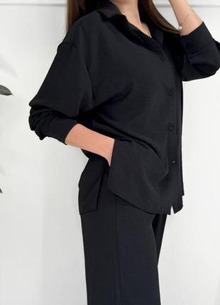 Черный женский брючный костюм широкие брюки рубашка оверсайз свободного кроя женский повседневный прогулочный костюм свободного кроя4 фото