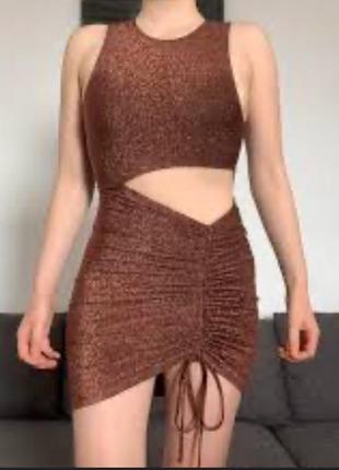 Плаття з вирізом на животі h&m divided шоколадна коричнева сукня3 фото
