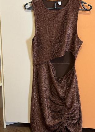 Платье с вырезом на животе h&amp;m divided шоколадное коричневое платье6 фото
