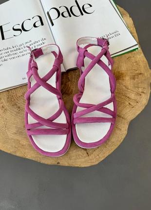 Босоніжки — римлянки жіночі замшеві, сандалі з палітурками, натуральна замша, рожеві5 фото