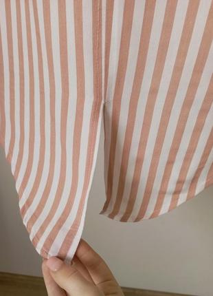 Ambar натуральная базовая оверсайз рубашка в бело-розовую полоску на пуговицах размер xxs xs s7 фото