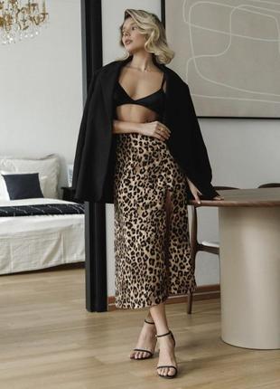 Леопардова міді спідниця з розрізом. юбка лео с высокой посадкой и разрезом3 фото