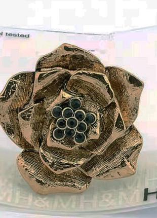 Кольцо роза с черными кристаллами бренд1 фото