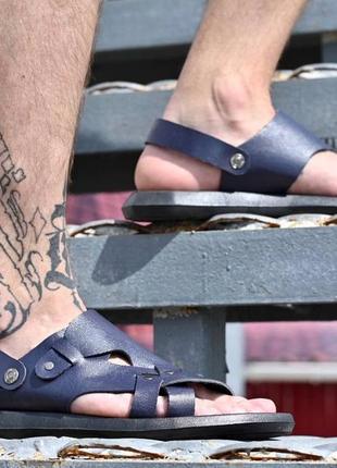 Мужские темно-синие сандалии шлепанцы эко-кожа2 фото