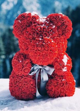 Мишко з 3d троянд в подарунковій упаковці.2 фото