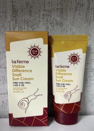Сонцезахисний крем з екстрактом равлика farmstay la ferme visible difference snail sun cream spf50+ pa+++