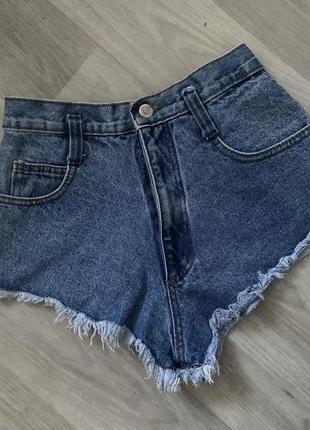 Якісні короткі високі щільні джинсові шорти5 фото