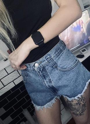 Якісні короткі високі щільні джинсові шорти8 фото