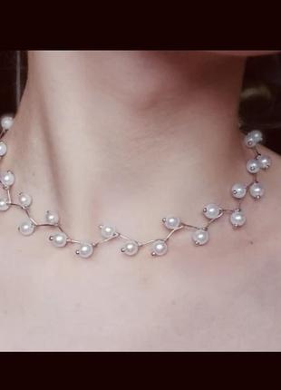Колье ожерелье с бусами украшения свадебные5 фото