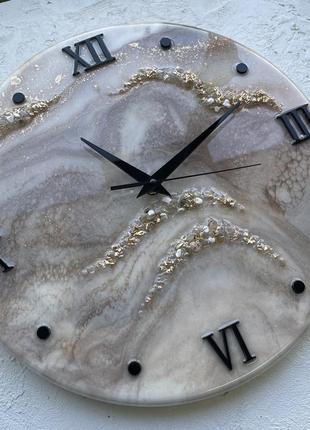 Часы из эпоксидной смолы, бежевые часы на стену, часы с бесшумным механизмом3 фото