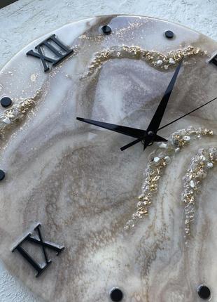 Часы из эпоксидной смолы, бежевые часы на стену, часы с бесшумным механизмом2 фото