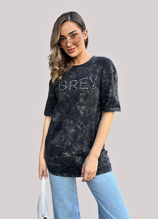 Стильна бавовняна футболка в техніці тай-дай з модним принтом 'grey'