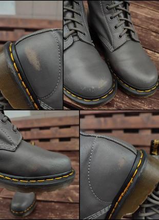 Dr. martens 1460 pascal virginia сірі черевики в стилі мілітарі на 8 люверсів м'яка шкіра8 фото