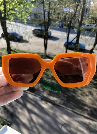 Солнцезащитные очки солнечные от солнца большие с толстой широкой оправой оранжевые женские мужские
