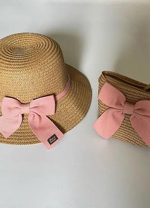 Шляпа детская,соломяная шляпа, шляпка из соломы с бантиком