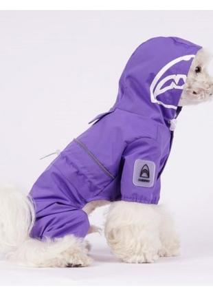 Дождевик для собак cheepet с капюшоном на затяжках с четымя лапками, фиолетовый1 фото