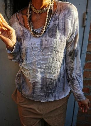 Блуза лонгслив из вискозы шелковая шелк трикотажная спинка с пайетками звезда принт3 фото
