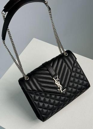 Сумка saint laurent envelope medium in quilted leather silver