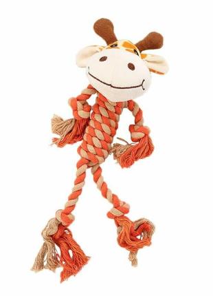 Іграшка для собак канатна з головою плюшевого жирафа 33 см, оранжевий