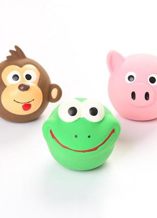 Игрушка для собак маленькая круглая свинка латексная с пищалкой, розовая 6см