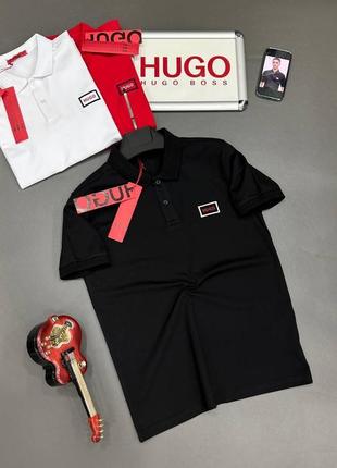 Літня чорна чоловіча футболка поло hugo boss1 фото