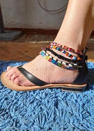 Шкіряні босоніжки tamaris з намистинами/розмір 39 (нюанс)2 фото