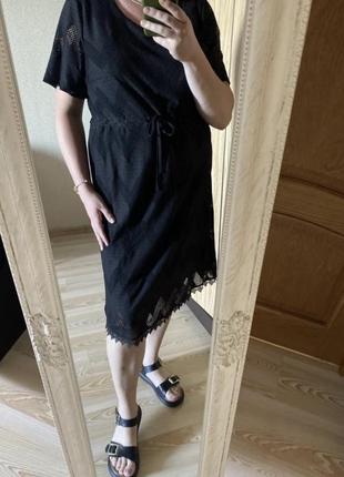 Чёрное трикотажное мягкое платье ниже колена 50-52 р