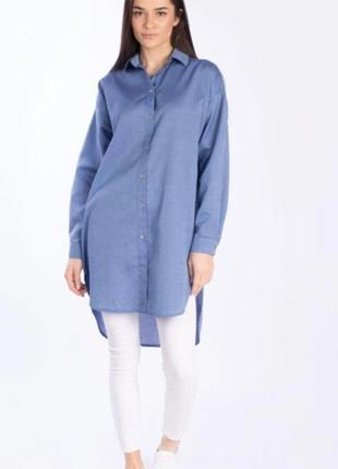 Подовжена сорочка плаття- рубашка massimo dutti вільного крою оверсайз сорочка плаття