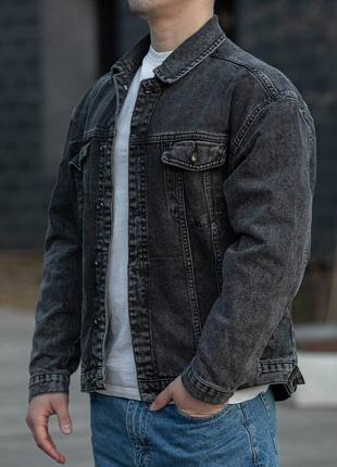 Мужская легкая джинсовая куртка оверсайз премиум качества темно-серая графит весна жакет3 фото