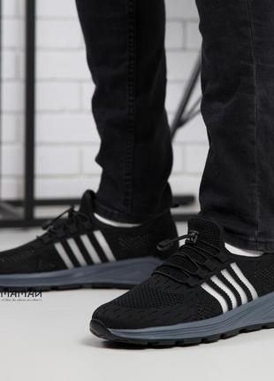 Літні чоловічі кросівки сітка чорні8 фото