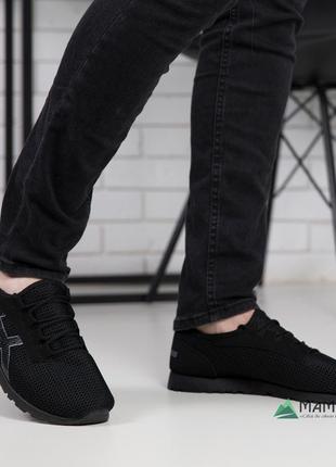 Літні чоловічі кросівки сітка чорні4 фото