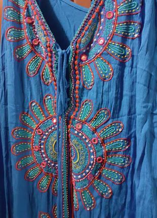 Пляжное сарафан платье жатка вышивка бохо3 фото