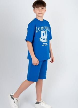 Летний подростковый комплект шорты и футболка, костюм на лето бриджи и свободная футболка для парней9 фото