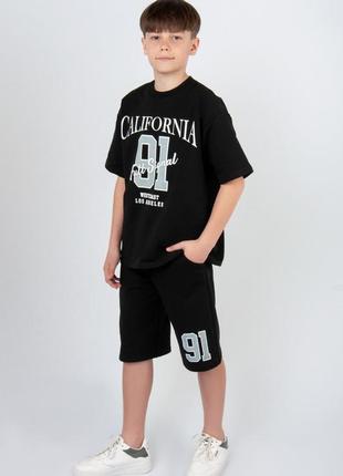 Летний подростковый комплект шорты и футболка, костюм на лето бриджи и свободная футболка для парней4 фото