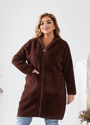 Жіноча весняна стильне пальто на блискавці тканина альпака батал