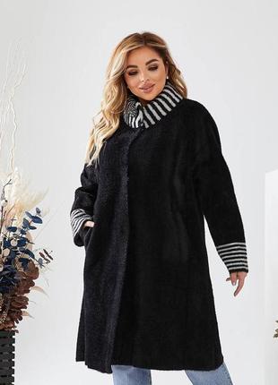 Жіноче стильне тепле пальто альпака до колін батал