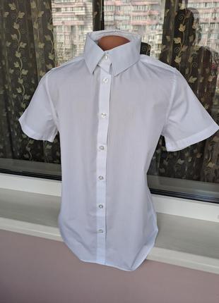 Белая рубашка для мальчика с коротким рукавом4 фото