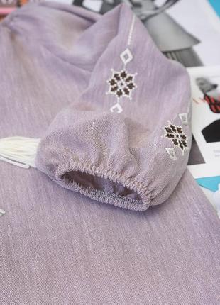 Льняная вышиванка, вышитая рубашка из льна, детская подростковая вышиванка лен с пышными рукавами, блуза с вышивкой, блузка с орнаментом9 фото