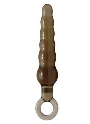 Чорна, гелева, рельєфна анальна пробка з кільцем anal drops, 1...