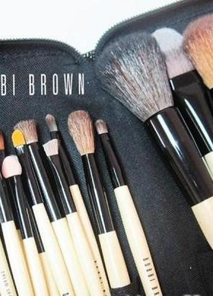 Набір косметичних пензлів боббі браун 15 штук + чохол у подару...