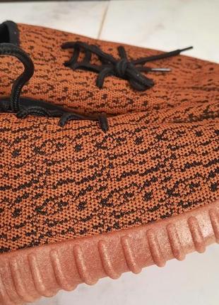 Текстильные кроссовки оранжевые летние сетка мужские женские легкие тканевые тканые3 фото