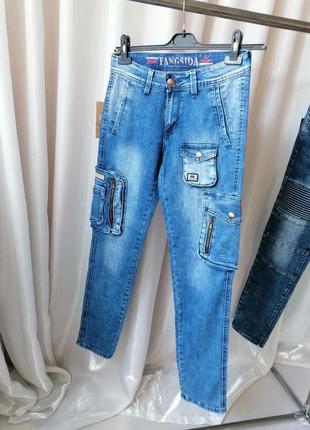 Літні стрейчові джинси варенята з накладними кишенями карго розмір на бирці 284 фото